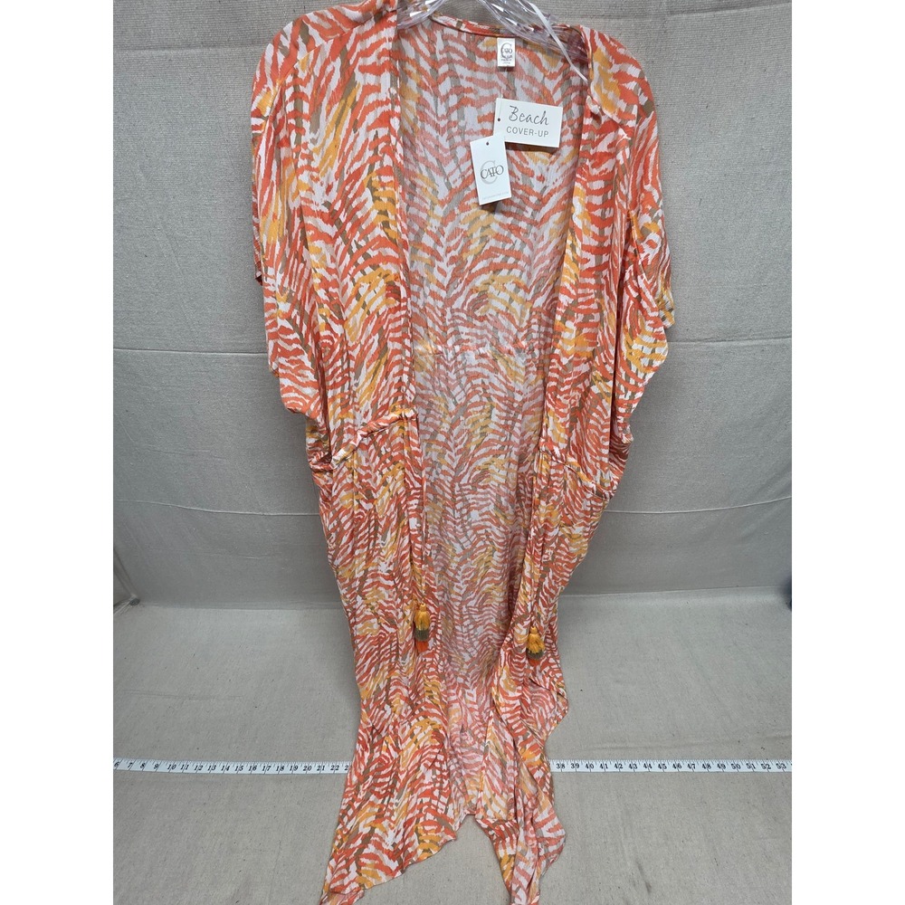 Cato Womens Zebra Print Beach Cover Up Orange Yellow Tassel Drawstring One Size